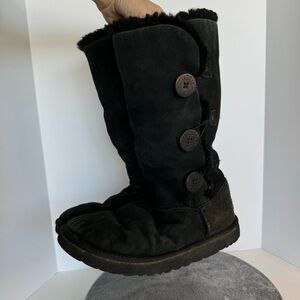Ugg Tall Triple Button Bailey Fur Lined Boots 10 Black